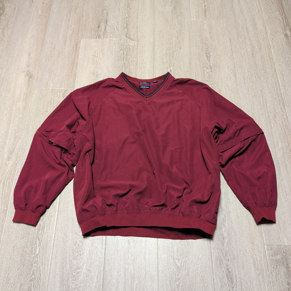PGA Tour Mens XL Windbreaker Pullover‎ Burgundy Red V-Neck Zip-Off Sleeves Golf